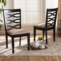 Baxton Studio RH318C-Sand/Dark Brown-DC-2PK Lanier Modern and Contemporary Sand Fabric Upholstered Dark Brown Finished 2-Piece Wood Dining Chair Set